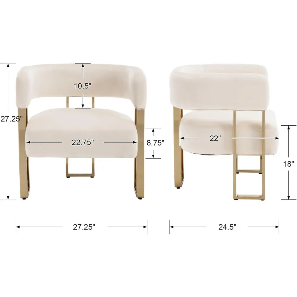 Modern Barrel Accent Chairs Set of 2 Living Room Side Chairs with Golden Metal Legs Soft Velvet Upholstered Reading Armchairs fo
