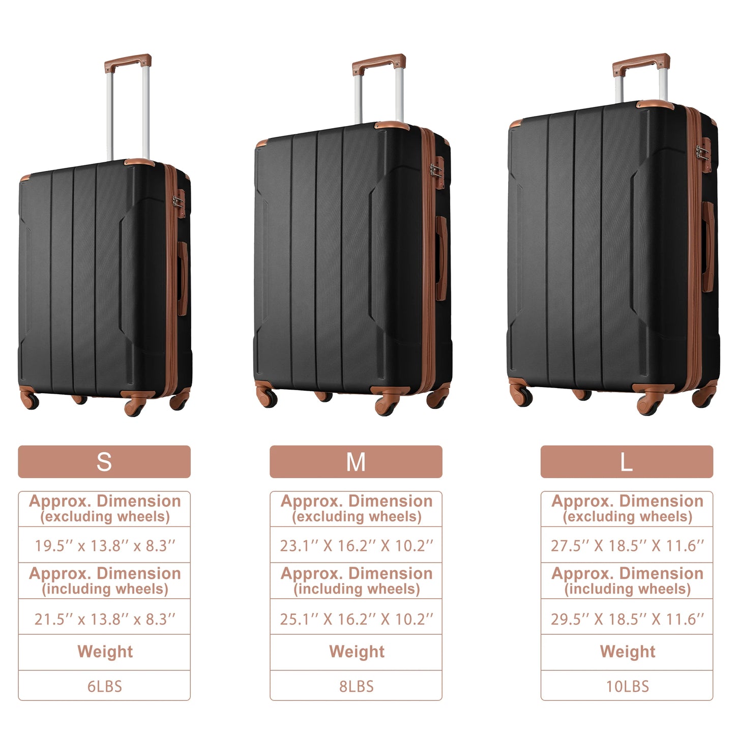 3 PCS ABS Rolling Luggage with Spinner Wheels 24'' 28'' Expandable Travel Suitcase TSA Approved Lock 3-level Telescopic Handle