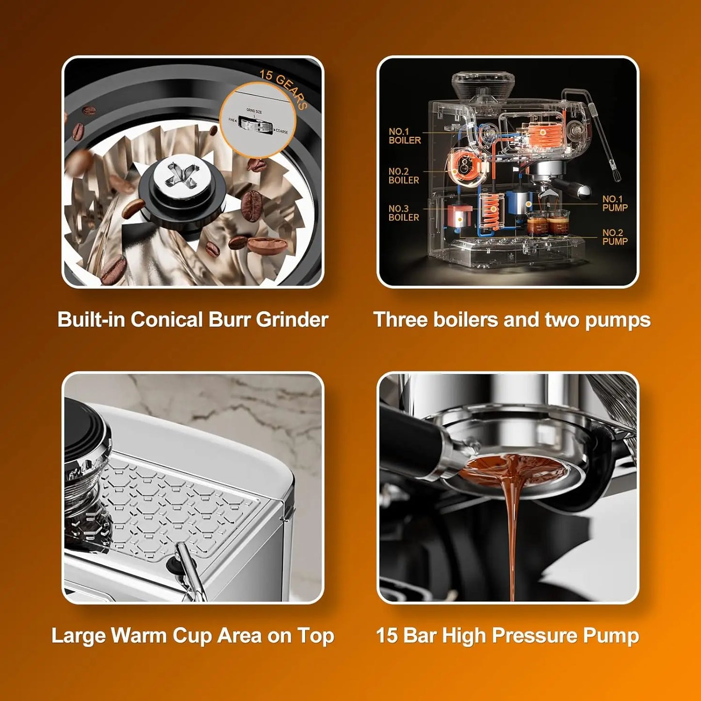 TC530 Espresso Machine with Milk Frother，Semi Automatic Coffee Machine with Grinder,Easy To Use Espresso Coffee Maker with 5.5
