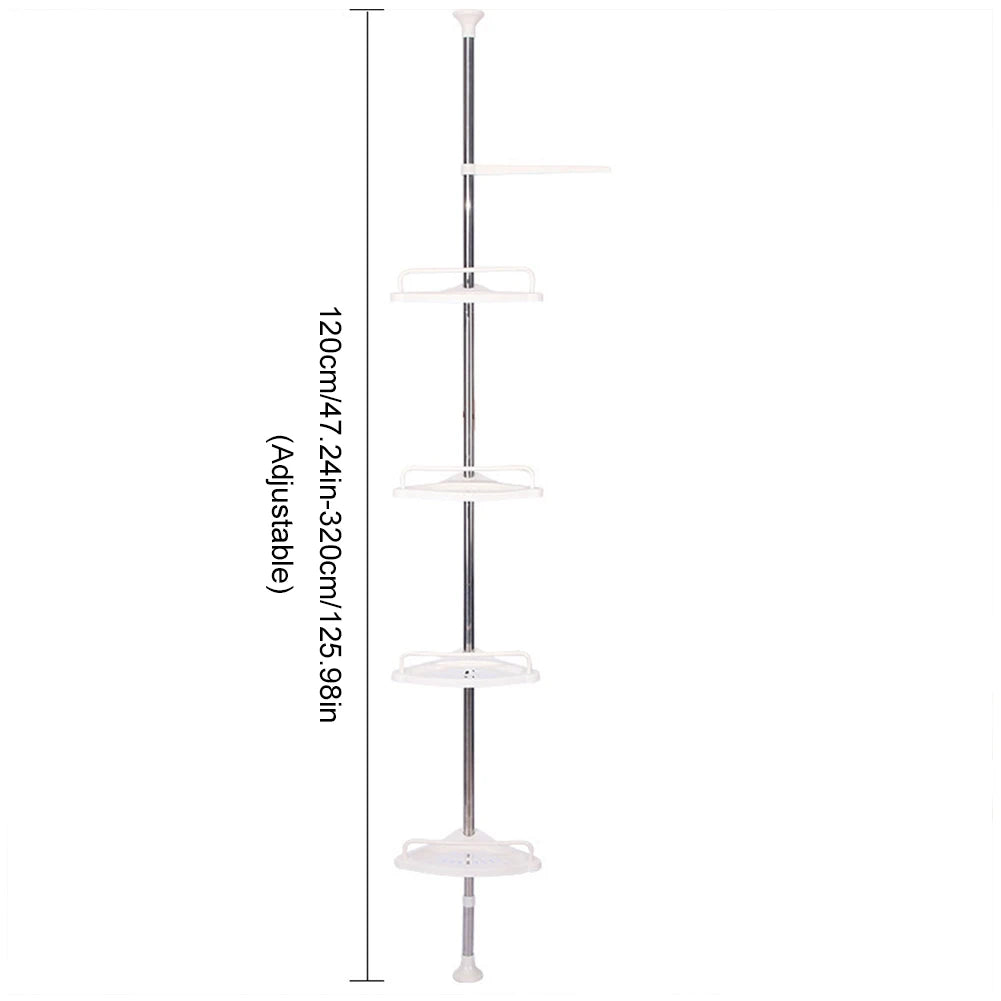 Corner Shower Caddy Tension Pole Bathroom Rust Proof Telescopic Rod 4 Tier Storage Rack Shower Organizer 120-310cm Adjustable