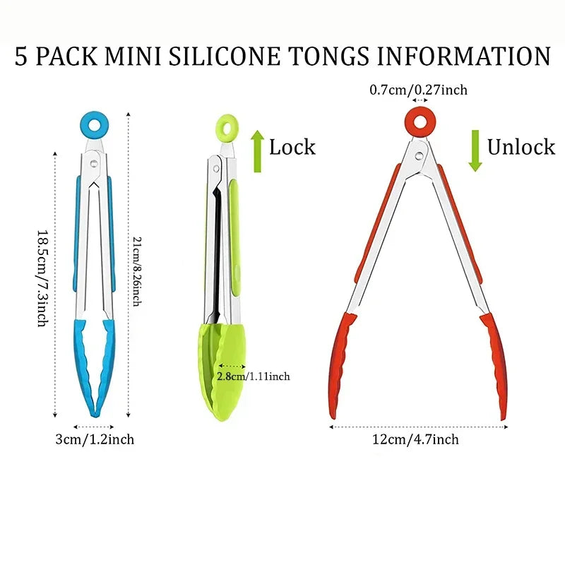 1pc Silicone Food Tongs Stainless Steel Kitchen Tongs Silicone Non-slip Cooking Clip Clamp BBQ Salad Tools Grill Kitchen Tools
