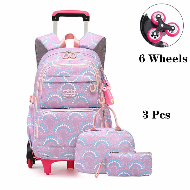 Rolling School Bags for Girls Backpack Children Waterproof School Backpacks with Wheels Middle School Trolley Luggage Back Pack