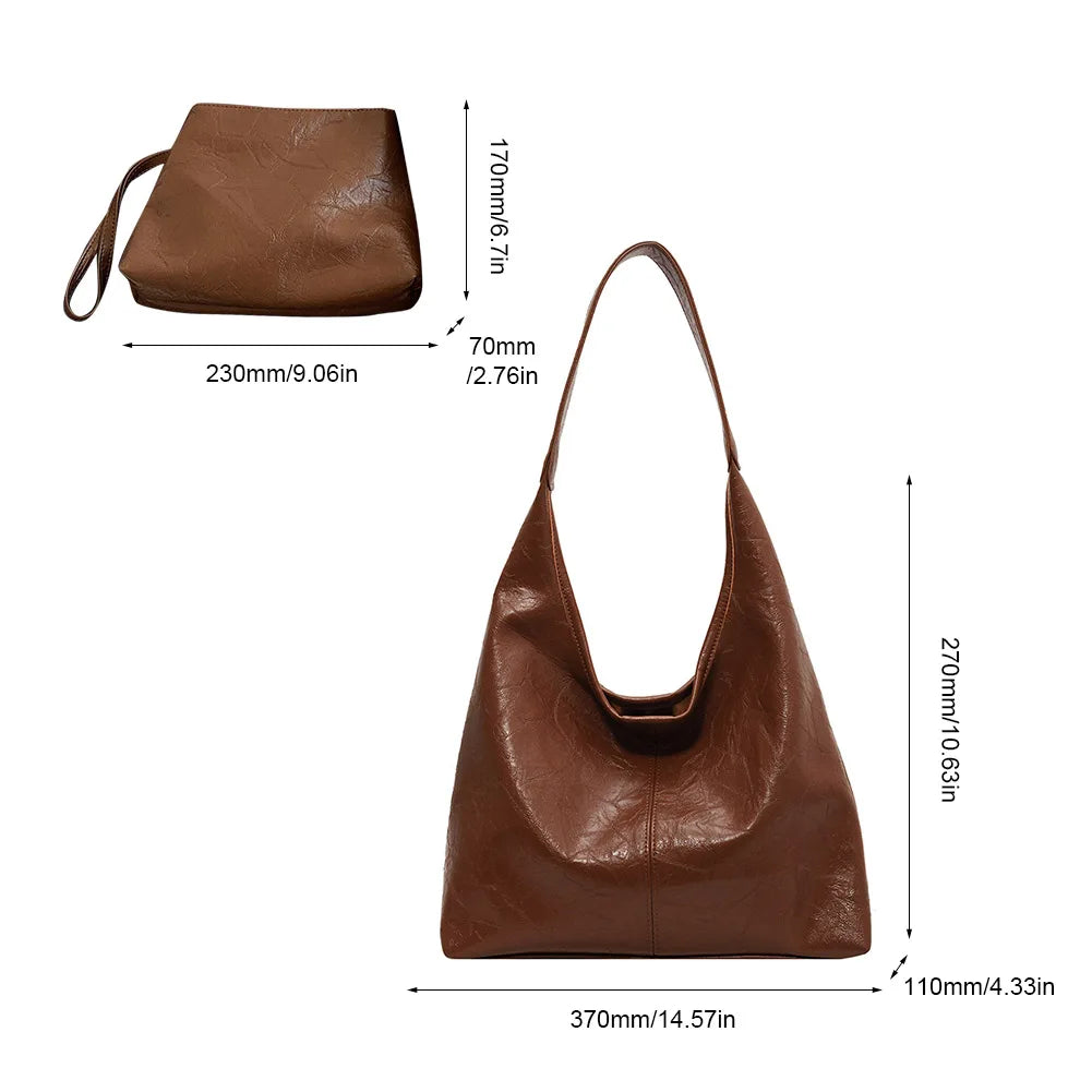 Soft PU Leather Shoulder Bag Vintage Wine Red Ladies Shoulder Bag Commuter Large Handbag for Women Wedding Totes Underarm Bag