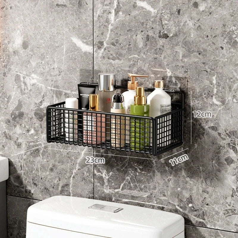 Bathroom Organiser Multifunctional Toiletries Organiser No-Punch Bathroom Shelf Bathroom Kitchen Wall Mount  Rack Wood shelves
