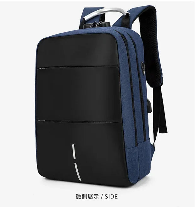 Men's Waterproof Patchwork Backpack Fashion Password Lock Anti-theft USB Travel Sports Charging Business Computer