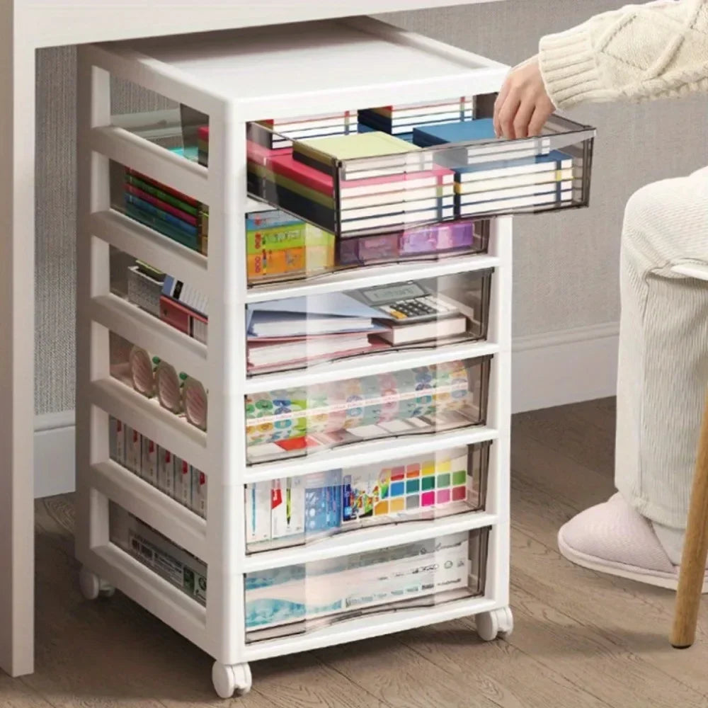 Plastic Storage Cabinet with Wheels Movable Big Capacity A Living Room Convenient Lockers Vertical Multilayer Transparent Shelf