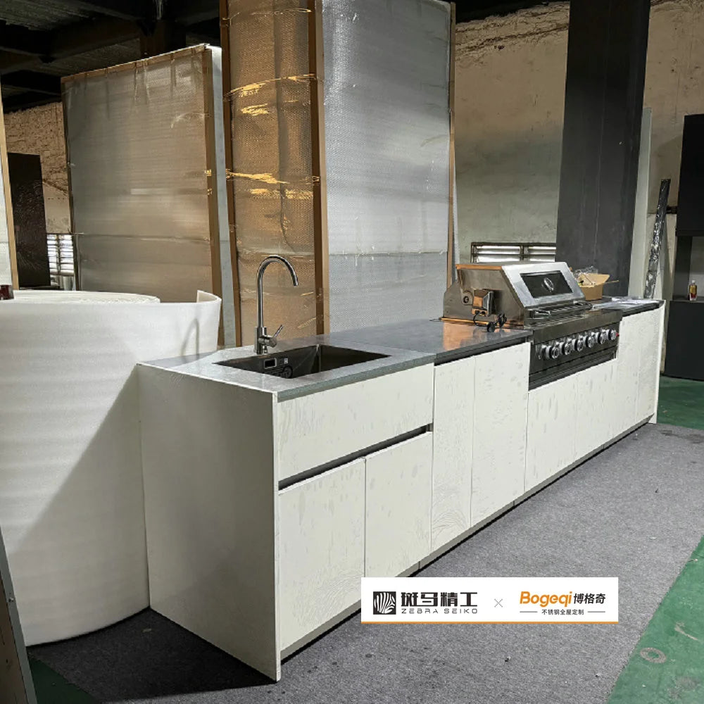 Stainless steel outdoor BBQ kitchen to fit grills refrigerator sink gascooker cabinets drawer counter top working  Bar area