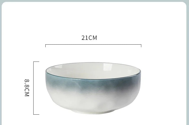 Ceramic Bowl Dish Gift Set Home Advanced Thickened Dish Bowl Cutlery Set Gradient Color Tableware