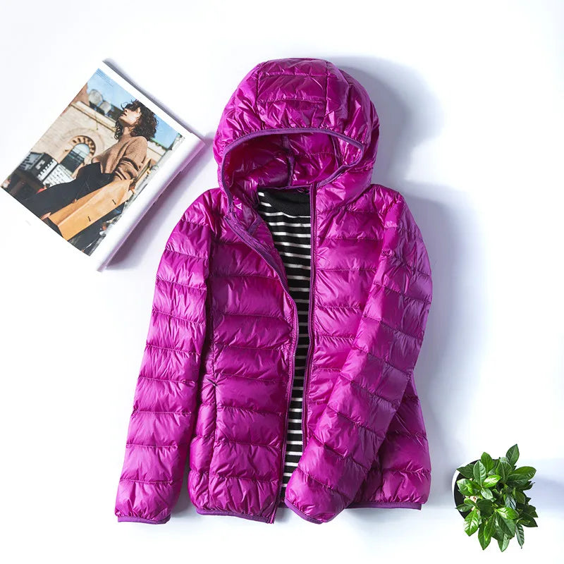 New Women Thin Down Jacket White Duck Ultralight Jackets Autumn and Winter Warm Coats M-5XL Portable Outwear Down Jacket Women