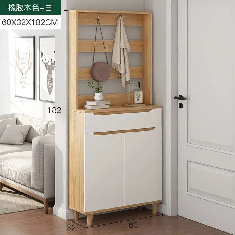 Living Room Large Capacity Shoe Cabinet Home Doorway with Clothes Rack Integrated Shoes Rack Clothing Storage Entrance Cabinet