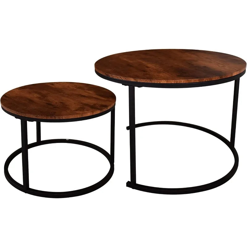 Round Coffee Table Set of 2 Modern Nesting Side End Table for Living Room,Round Wooden Coffee Table with Solid.