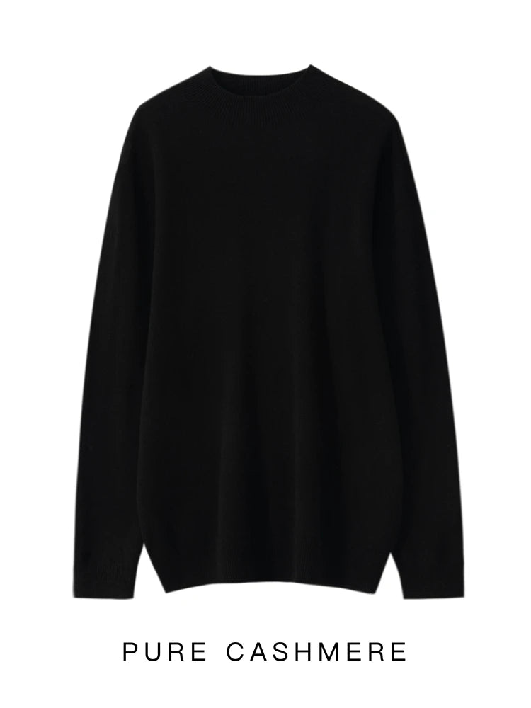 New Men's 100% Merino Wool Mock Neck Pullover Cashmere Sweater Soft Warm Jumpers Quality Casual Smart Knitwear Basic Tops Clothi