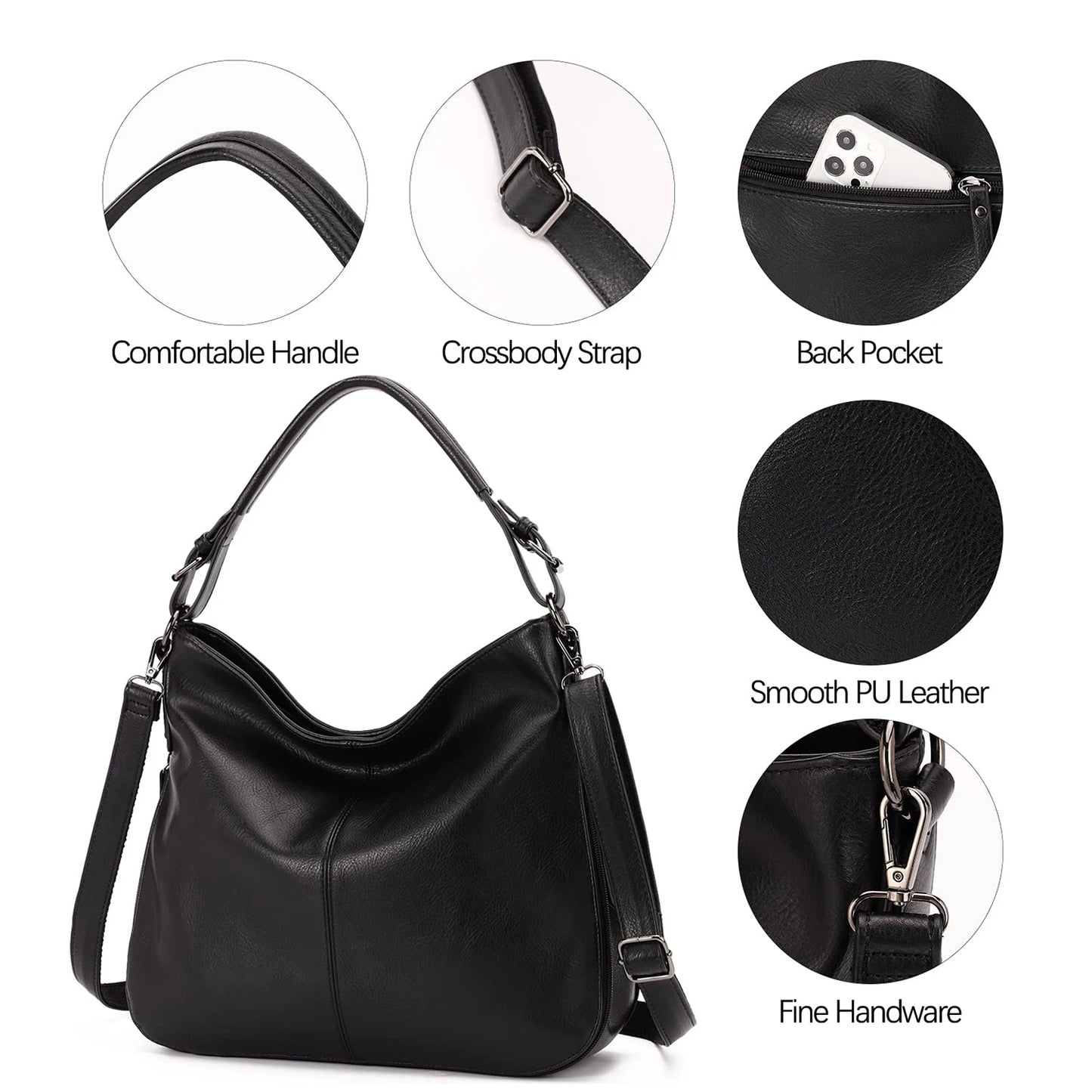 KL928 Large Purses for Women PU Leather Shoulder Handbag Crossbody Hobo Bags Ladies Tote Bags with Adjustable Shoulder Strap