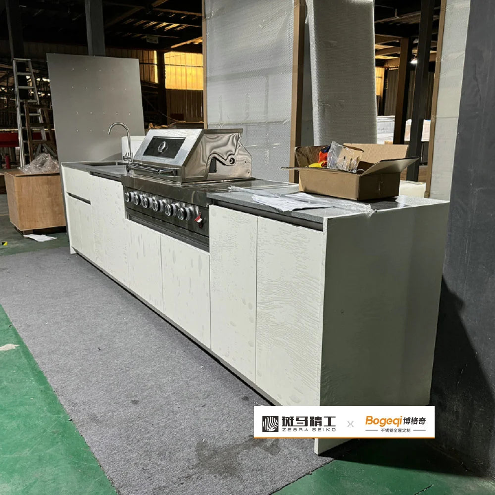 Stainless steel outdoor BBQ kitchen to fit grills refrigerator sink gascooker cabinets drawer counter top working  Bar area