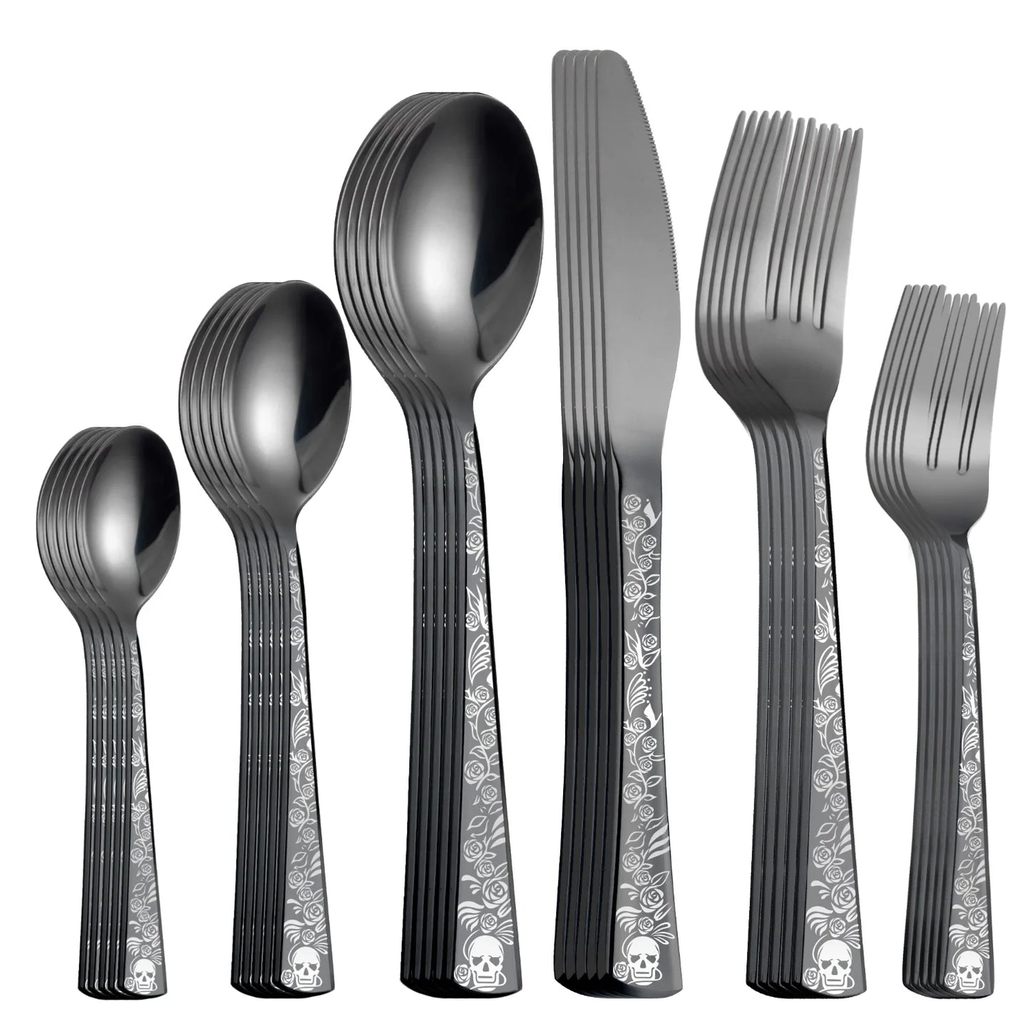 4/5/6/24/30/36 Pieces Forks Knives Spoons Dinnerware Tableware Dinner Set Skull Pattern Silver Cutlery for Banquet Restaurant