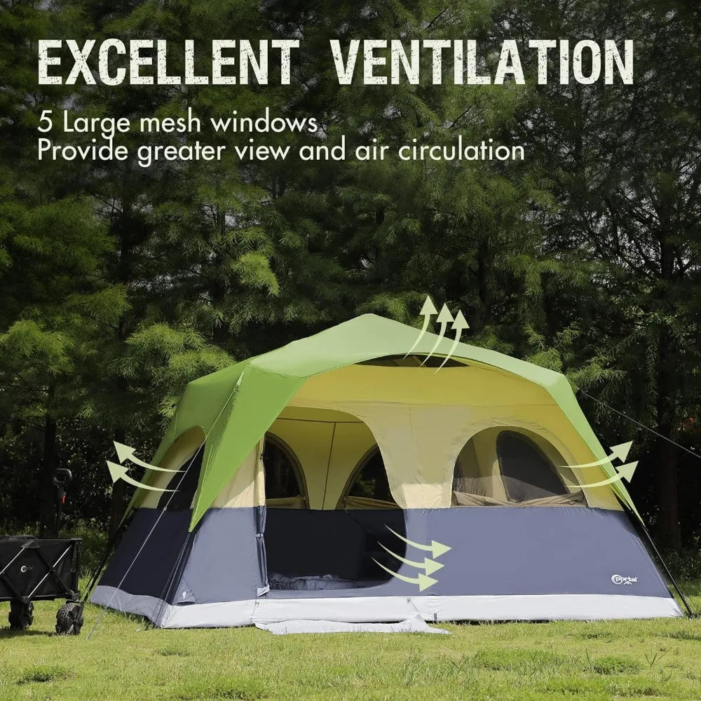 8 Person Instant Tent for Camping, Large Water Resistant Cabin Family Tent Easy Setup with 5 Large Mesh Windows