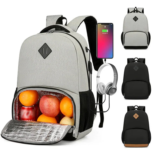 Business Computer Backpack with USB Charging Port Men's Bag with Insulated Lunch Bag Outdoor Travel Waterproof Backpack