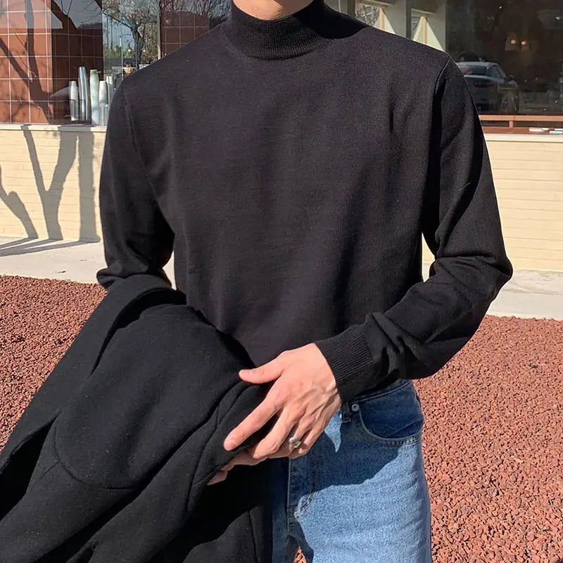 Half Turtleneck Sweater Men's Long-sleeved Korean Solid Color Knit Sweater Underwear Bottoming Shirt Casual Versatile Male