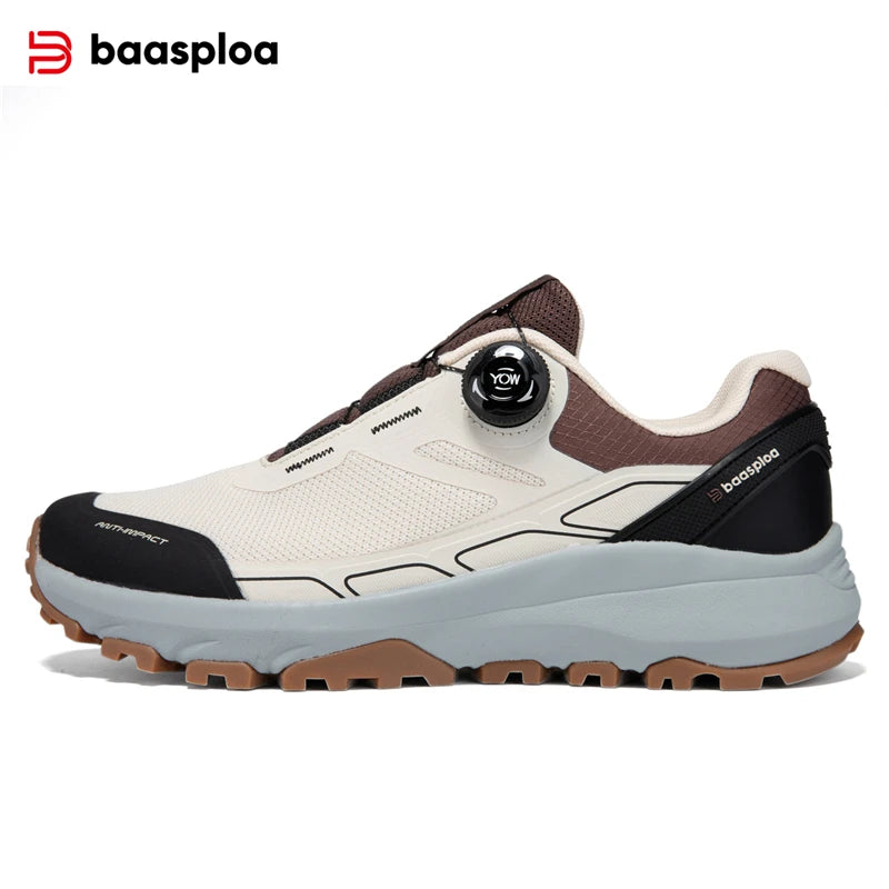 Baasploa New Men Outdoor Sneakers Mesh Breathable Rotating Button Hiking Shoes Male Comfort Rubber Sole Non-Slip Walking Shoes