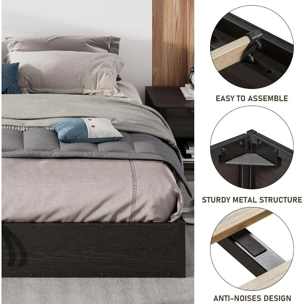 Bed Frame Queen Size Lift Up Storage Platform , Metal Bed Frame Wooden Slats Support, No Box Spring Needed, Large Storage Space