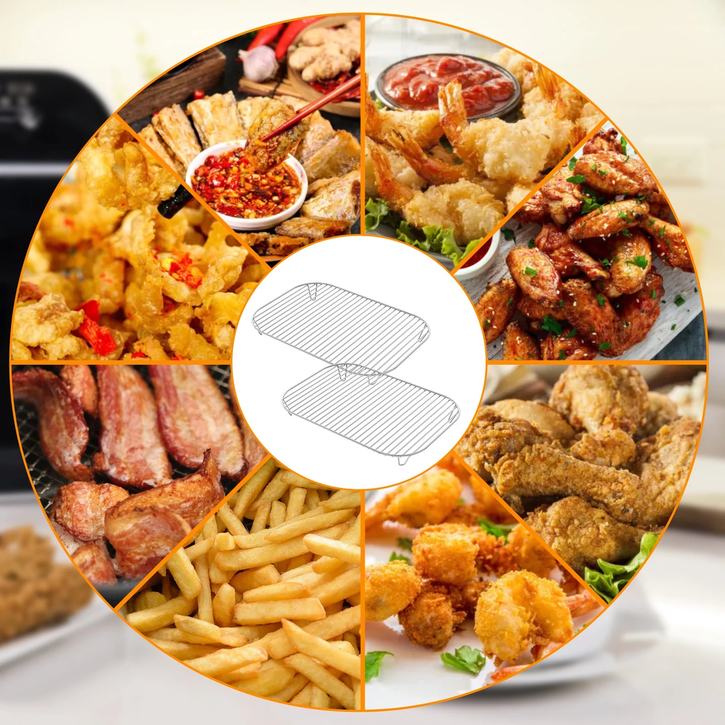 4/2pc Grill Rack Stainless Steel Cooking Grill Rack Air Fryer Grilling Rack for Kitchen Oven Baking Outdoor BBQ Grill Mesh Pan