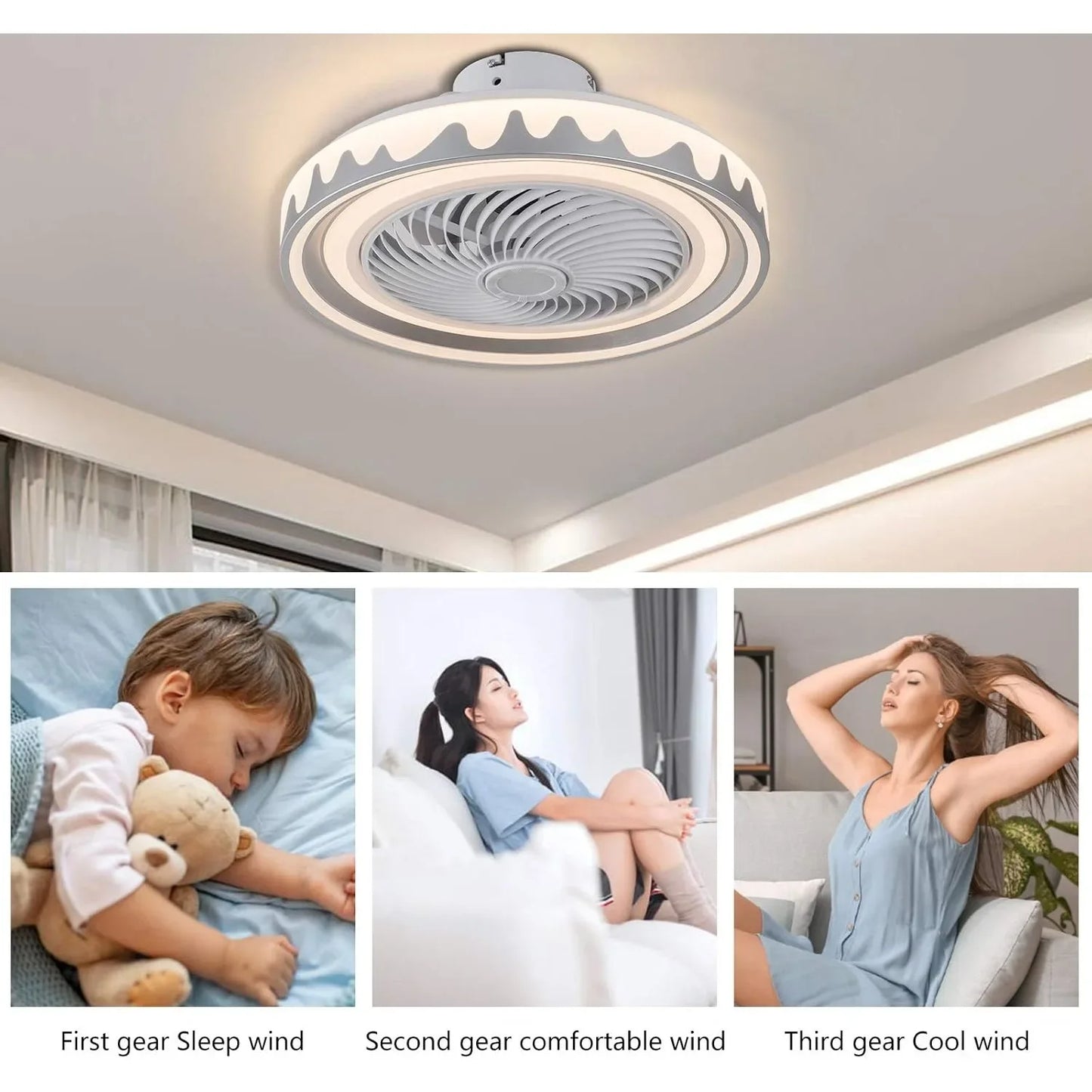 20 Inch Modern Invisible Ceiling Fan Light LED Chandelier Lamp Fixture Remote Control Flower Chandelier Ceiling Fan with Lights