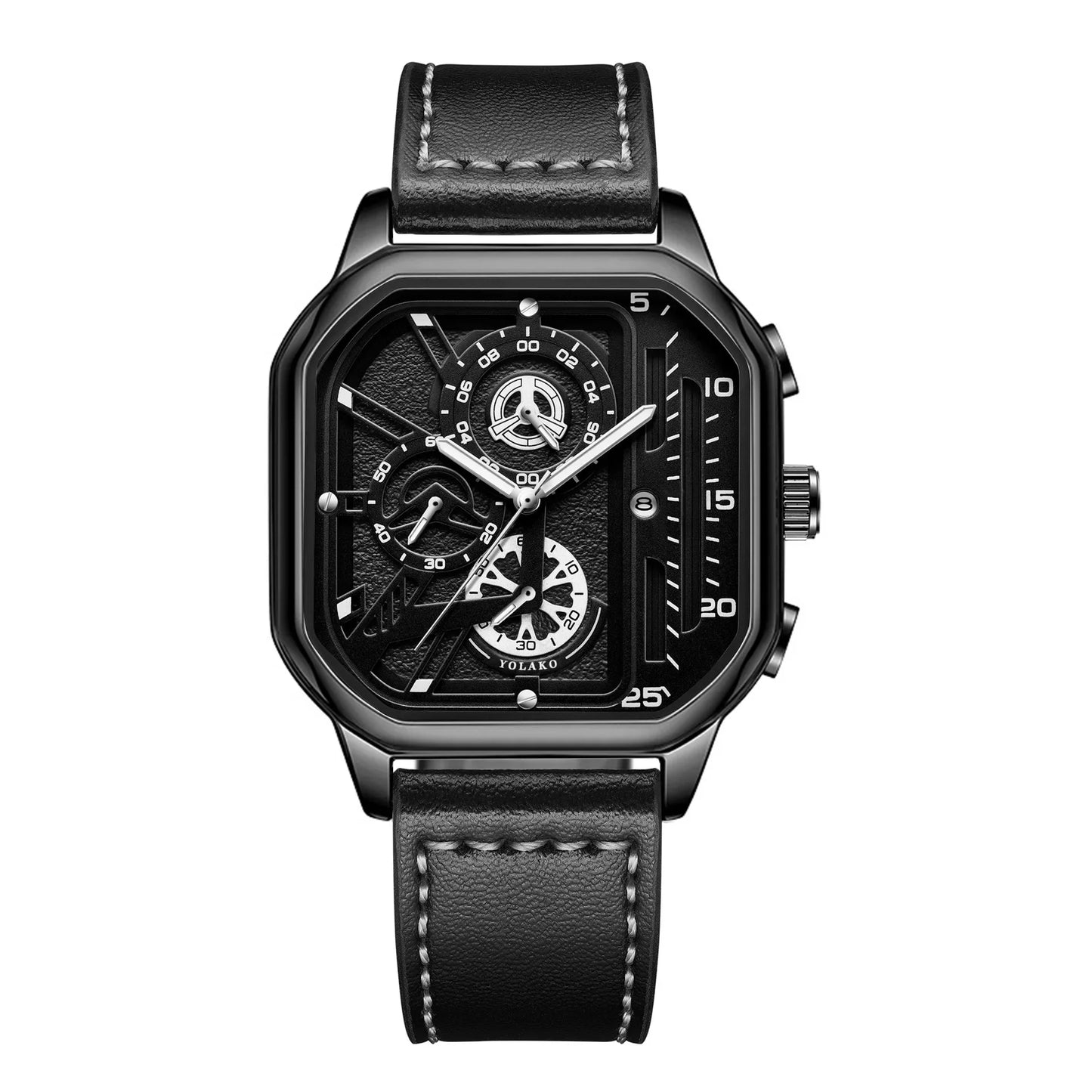 Men Quartz Watches Alloy Dial Business Men Watch PU Leather Strap Square Sports Watch Cool Black Wristwatch for Man Reloj Hombre