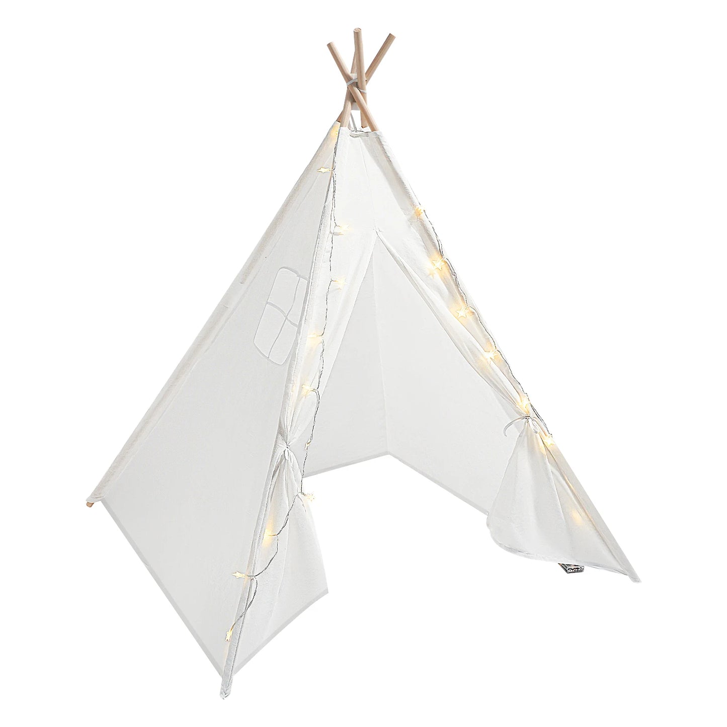 Teepee Tent for Kids Cotton Play Tent with Padded Mat and Lights String Foldable Tent with Carry Bag