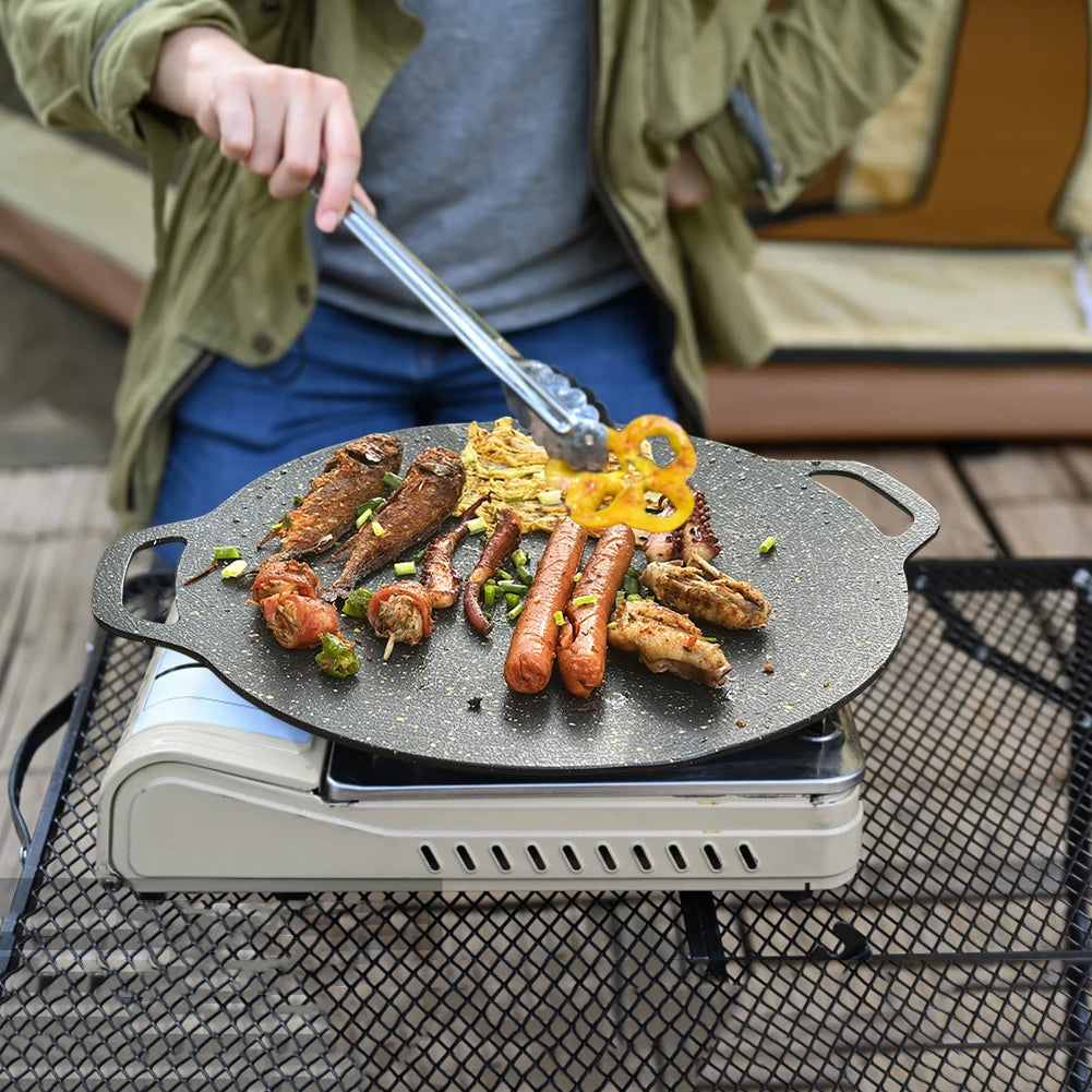 Grilling Pan Non-stick Frying Pan Flat Pancake Griddle Stone Cooker BBQ Grill Baking Pan for Outdoor Camping Barbecue Bakeware