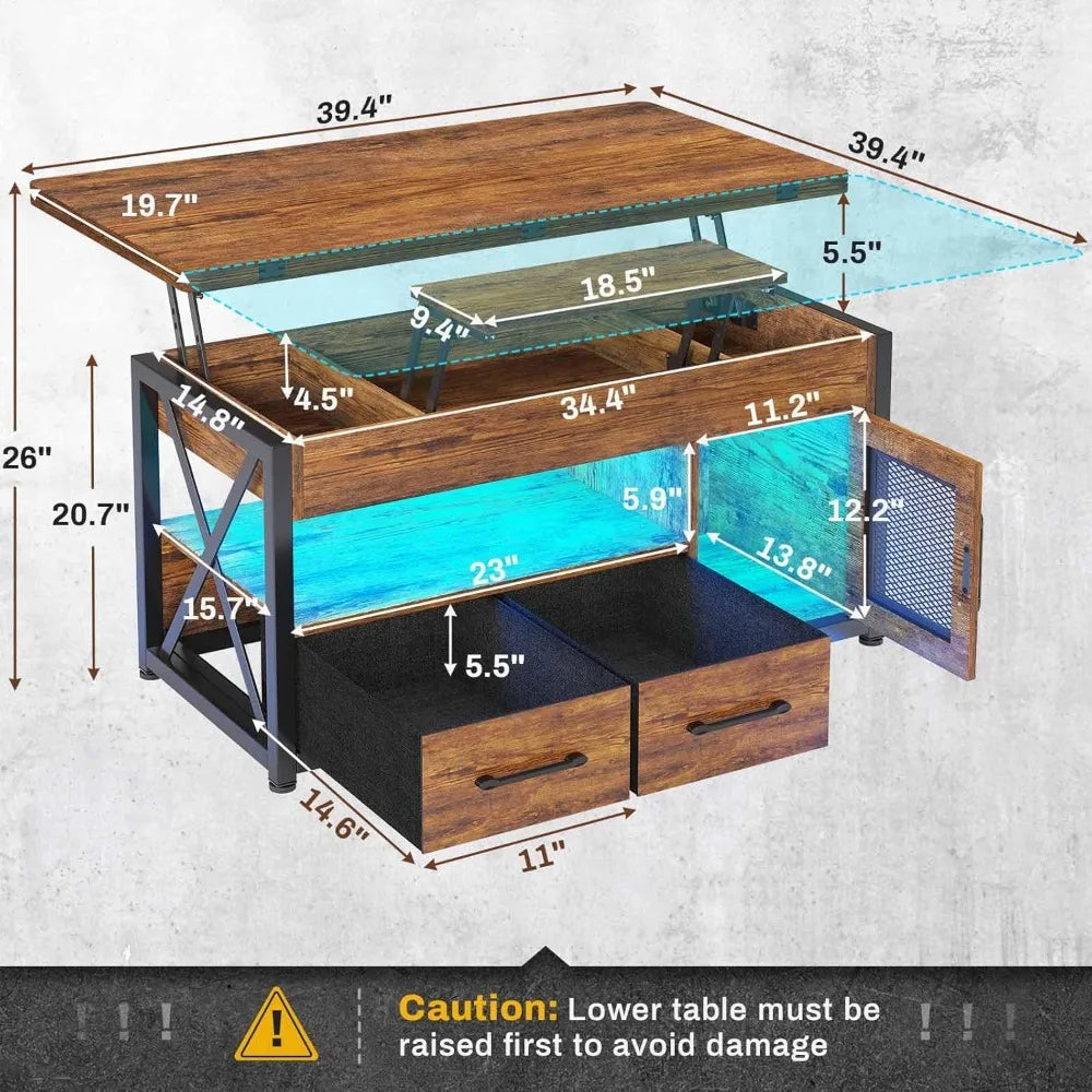 40" Lift Top Coffee Table, 4 in 1 Coffee Tables with Storage Cabinet for Living Room, Small Farmhouse Coffee Table with 2