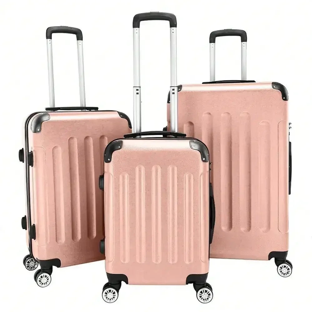 3Pcs Luggage Set Trolley Spinner 20"/24"/28" Suitcase Hard Shell Rose Gold