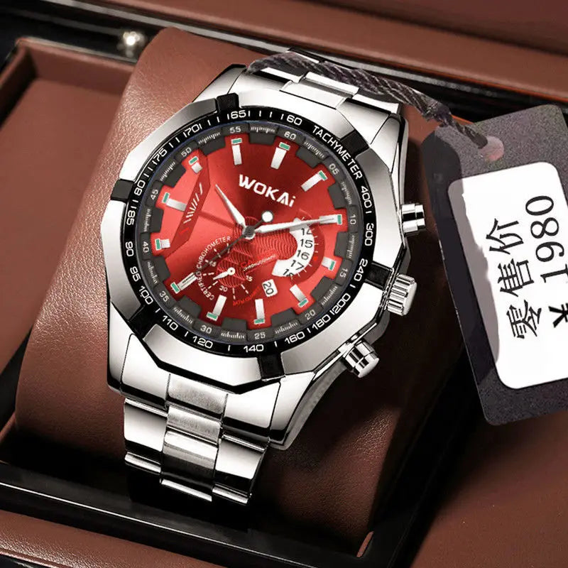 New Fashion Sport Watch Men WOKAI Stainless Steel Band Calendar Quartz Wristwatches Men Low Price Dropshipping Reloj Hombre