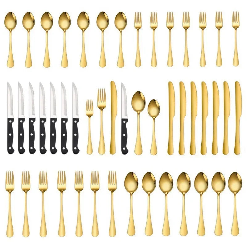 Luxury 48 PCS Silverware Set Stainless Steel Food Grade Mirror Polish Fork Knife Spoon Flatware Cutlery Tableware Set