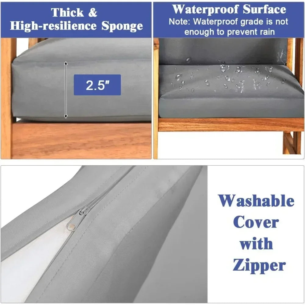 3 Pieces Patio Furniture Set, Includes Set of 2 Outdoor Acacia Wood Cushioned Chairs and Coffee Table, for Garden, Backyard