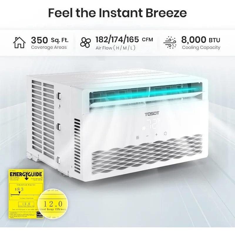TOSOT 8,000 Air Conditioner Cools up to 350 sq. ft. Quiet, LED, Smart Remote Control, Energy Efficient Window AC,8000 BTU, White