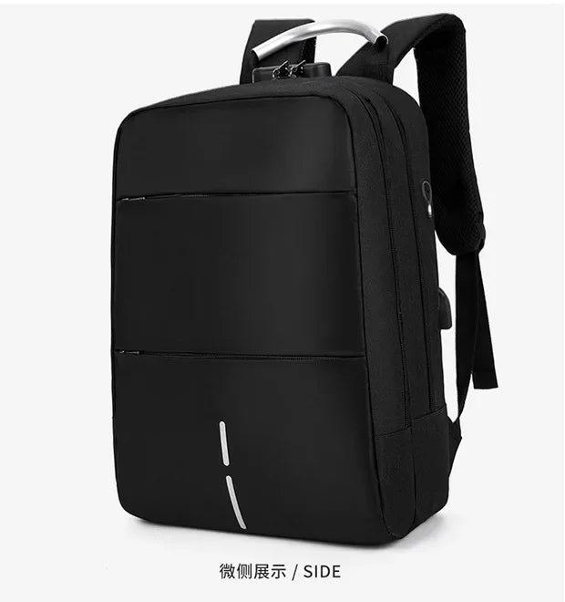 Men's Waterproof Patchwork Backpack Fashion Password Lock Anti-theft USB Travel Sports Charging Business Computer
