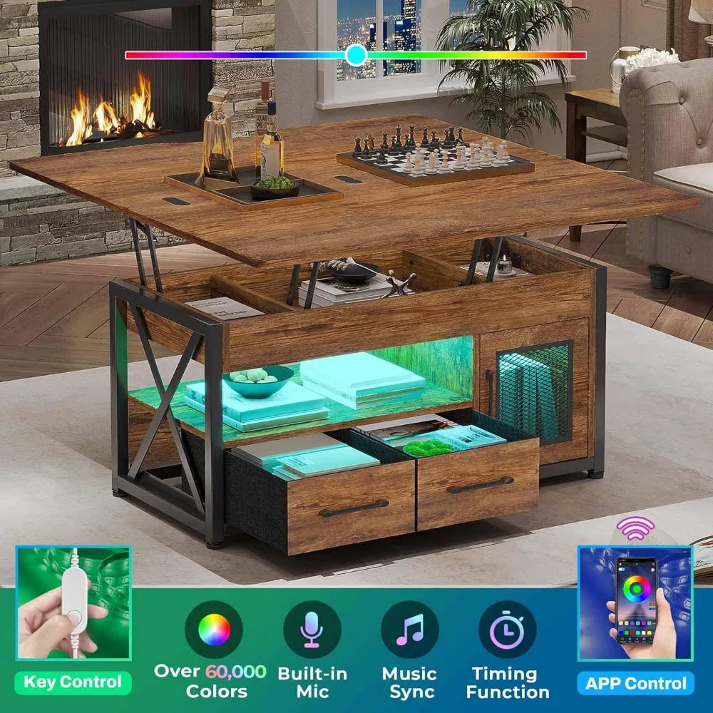 40" Lift Top Coffee Table, 4 in 1 Coffee Tables with Storage Cabinet for Living Room, Small Farmhouse Coffee Table with 2