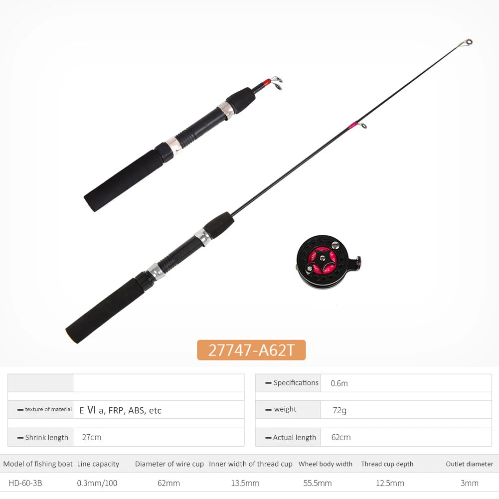 Winter Ice Fishing Rods Reel for Angler Outdoor Telescopic 2 Sections Fish Pole Carbon Fiber River Shrimp Carp Ice Fishing Pole