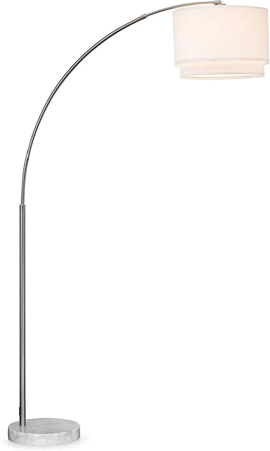Living Room-Stand Up Arching Drum Shade Large Floor Lamp with Real Marble Base for Bedrooms-Corner L