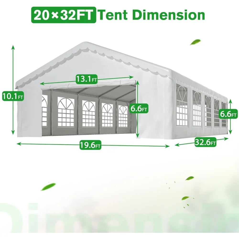 Outdoor Heavy-Duty Party Tent, Upgraded Galvanized Gazebo Wedding Canopy Big Tents with 3 Storage Bags, 20’ X 32’