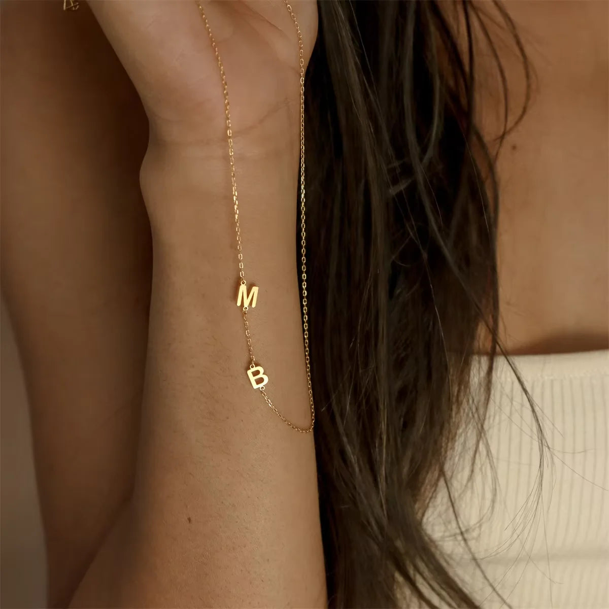 Off-Center Letter Necklace by Minimalist ,Gold Color Stainless Steel Custom Letter Necklace Sideways Initial Necklace for Mom