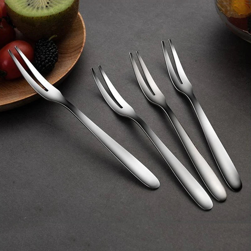 1/3/5Pcs Stainless Steel Fruit Forks Two-toothed Forks Small Cake Forks Western Multifunctional Household Kitchen Accessories