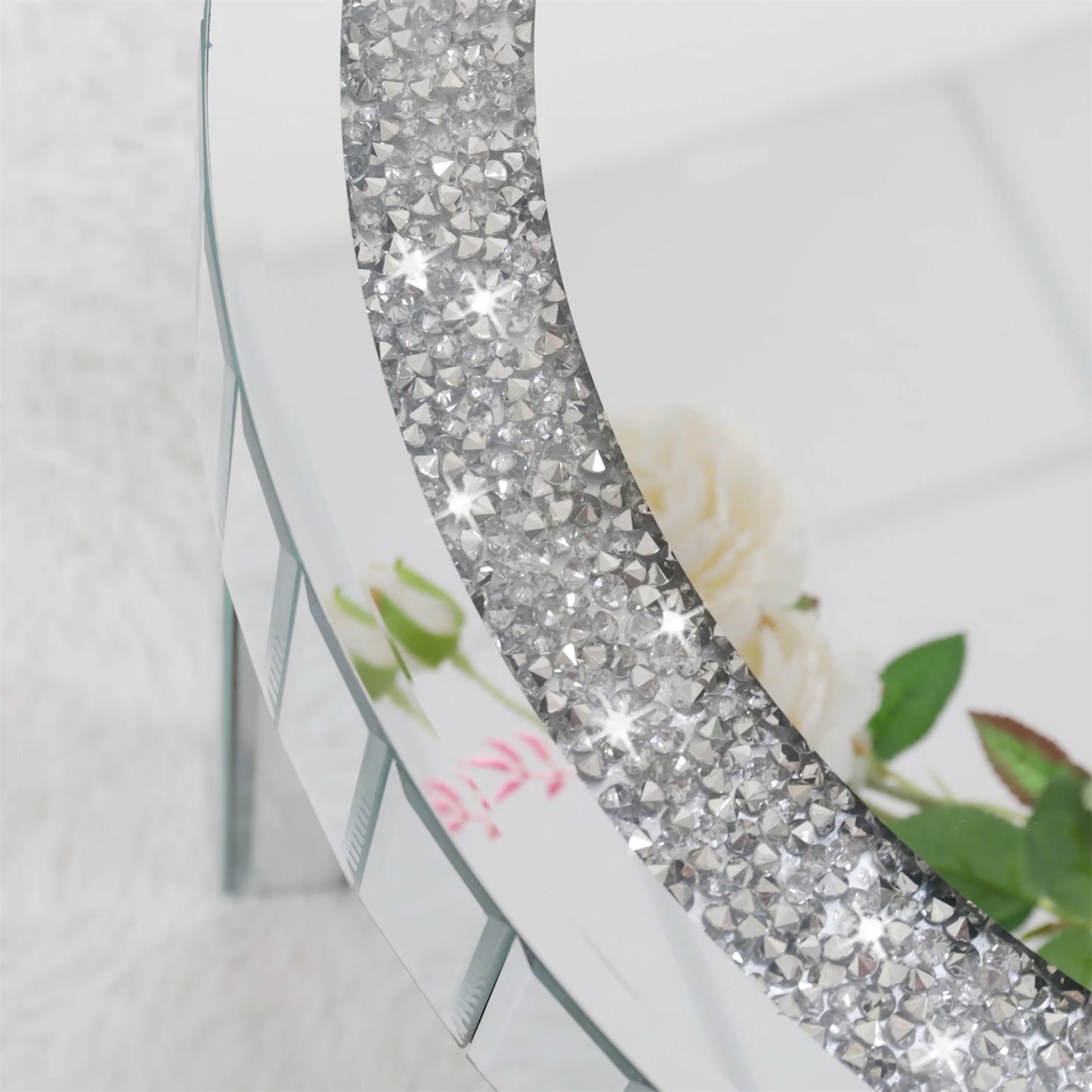 Crushed Crystal Round Coffee Table Glitz Sparkle Diamond Sofa Side Accent Table Bedside Table