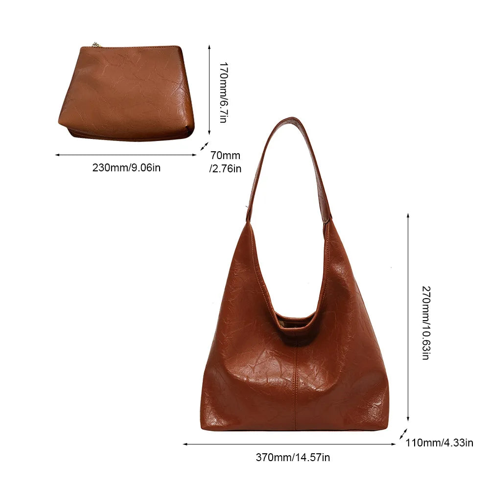 Soft PU Leather Shoulder Bag Vintage Wine Red Ladies Shoulder Bag Commuter Large Handbag for Women Wedding Totes Underarm Bag