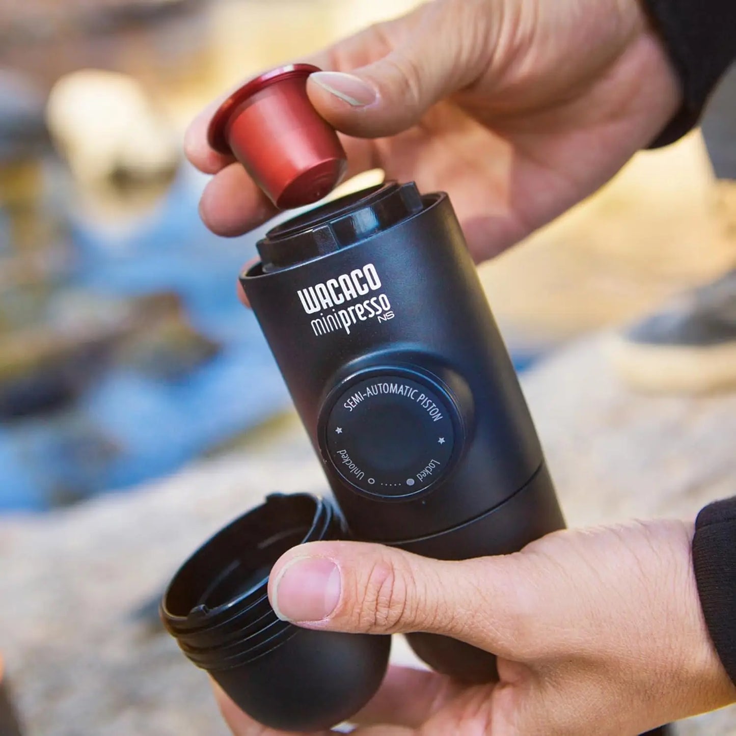 Minipresso NS, Portable Espresso Machine, Compatible Original NS Capsules, Travel Coffee Maker, Manually Operated from Piston Ac
