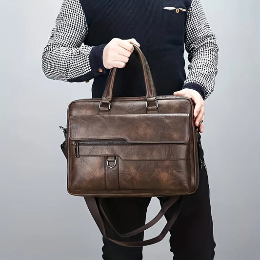 Leather Business Briefcase Messenger Bag Handbag For Men Travel Work Computer Bag Crossbody Shoulder Pack