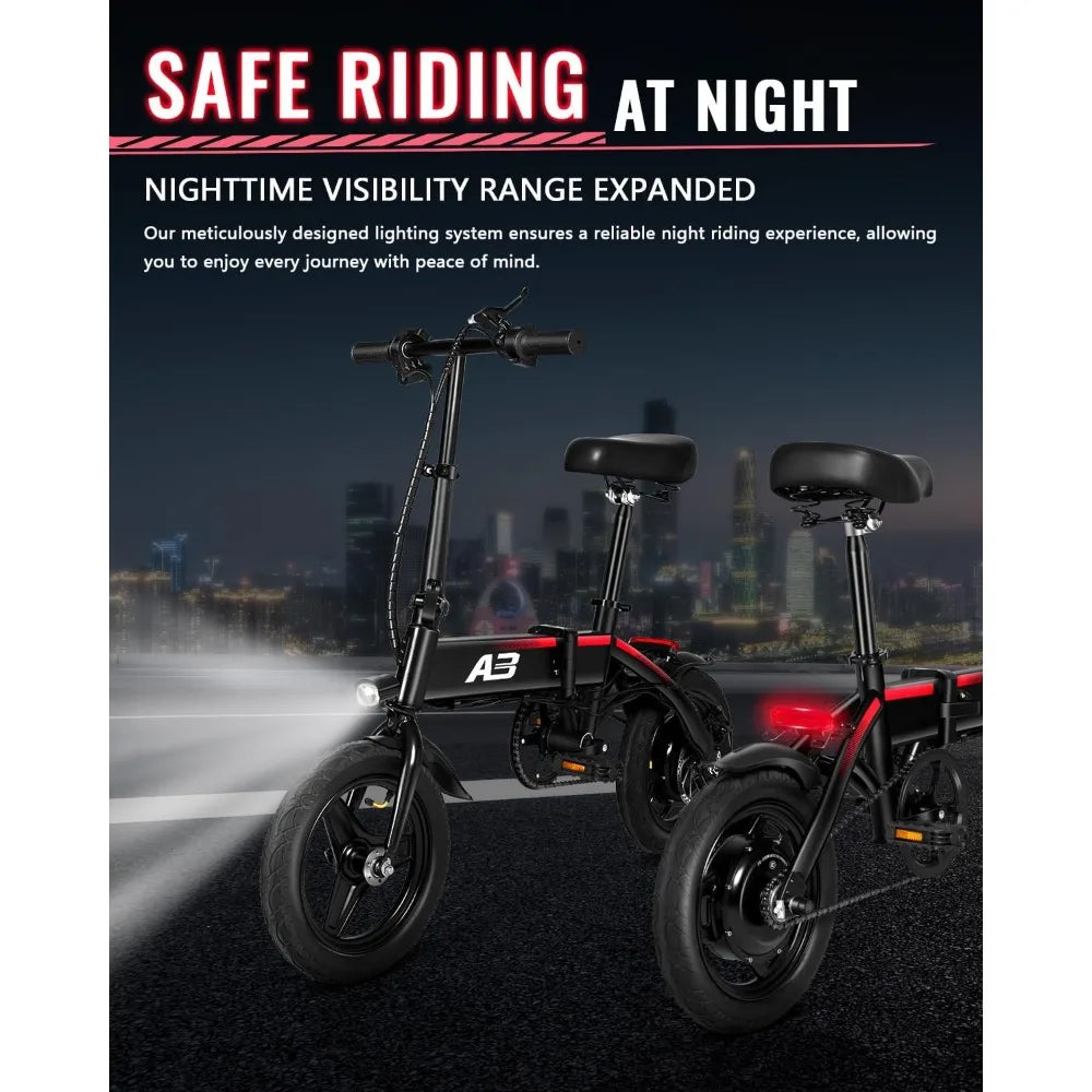 14’’ Electric Bike, Folding Electric Bicycle for Adults, 22 Mph,20+ Miles,350W (Peak 400W) Motor,Mini Fat Tire Ebike, 36V