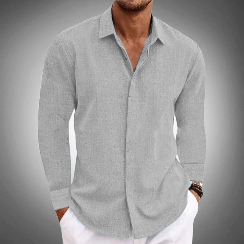 2024 New Men's casual Long sleeve shirt solid color lapel hidden button fashion comfortable high street top
