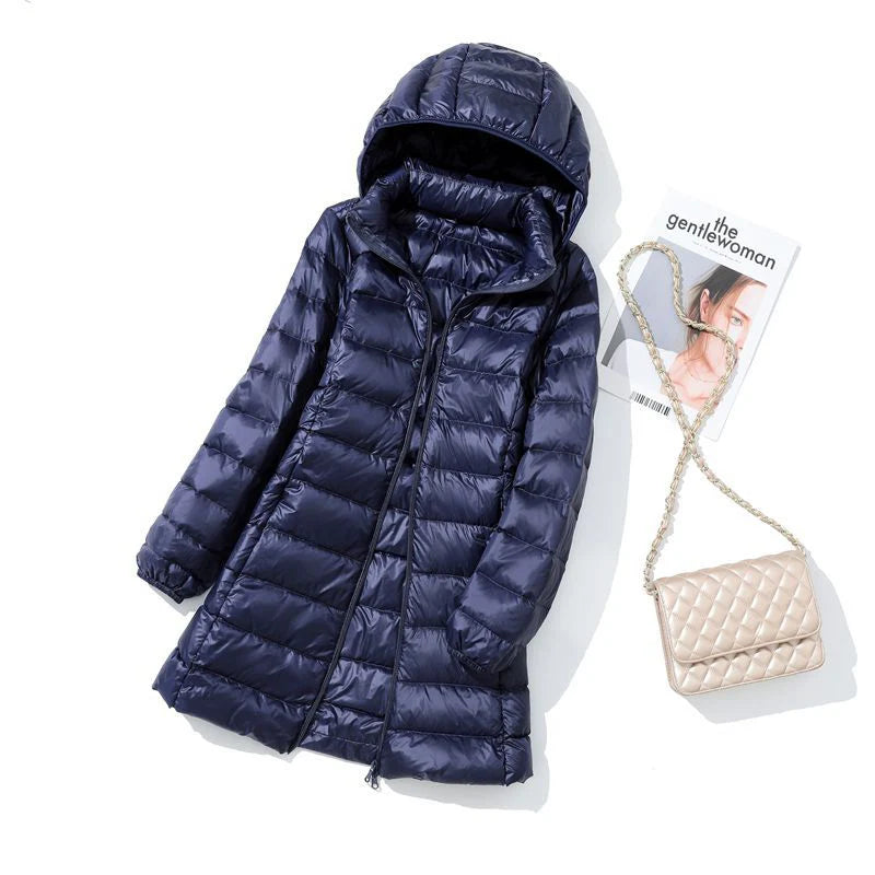 0-10℃ Women Hood Detachable Puffer Jackets 2024 Autumn Winter Portable Hooded Duck Down Coat Double Zipper Windproof Parkas 7XL