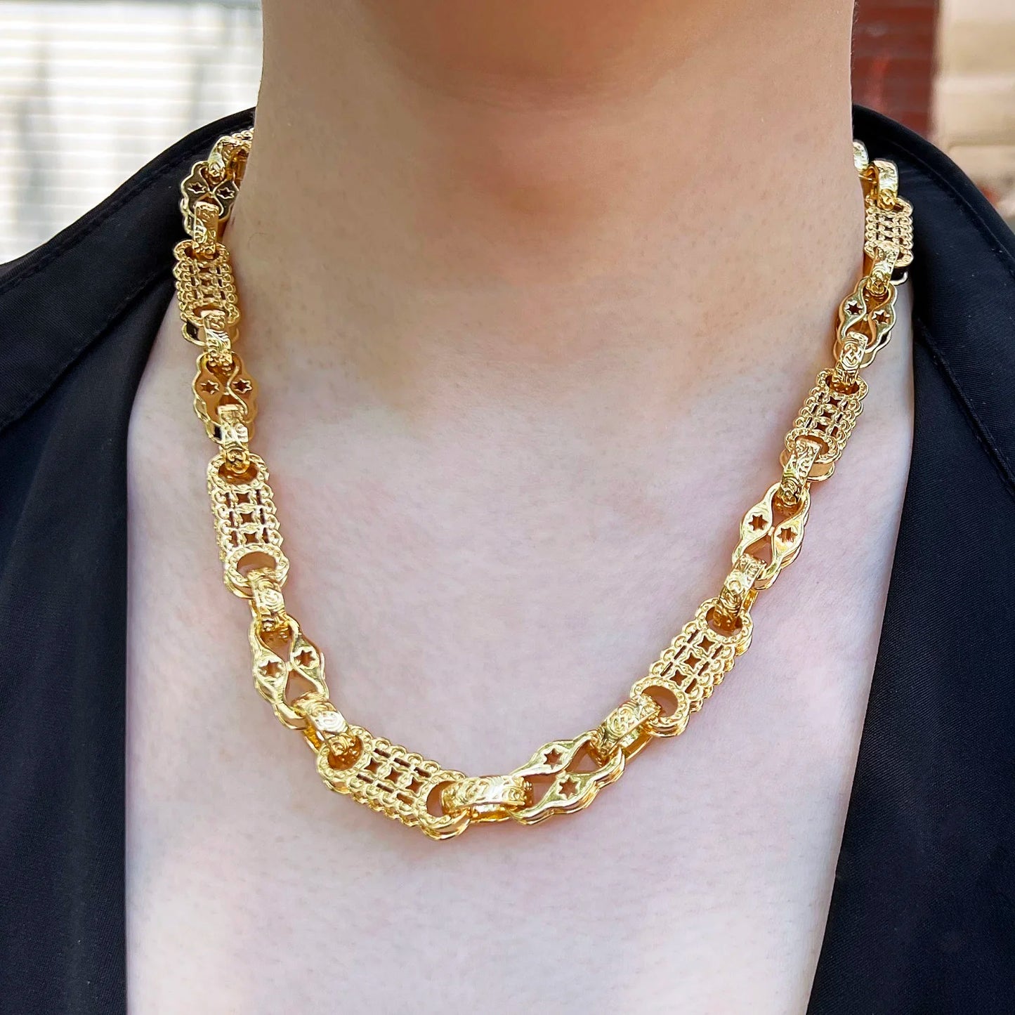 CUC Gold Color Men's Necklace 10mm 18K Plated Copper Cuban Link Fashion Hip Hop Punk Jewelry  For Gift